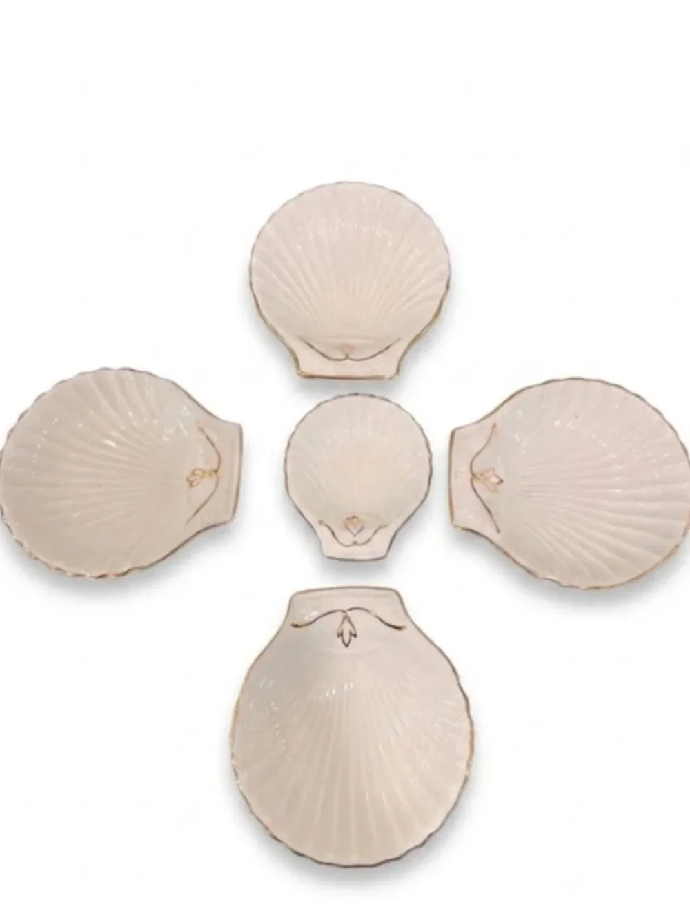 Vintage Foley Bone China Shell Dishes Stoniers Liverpool Gold Trim Set of 5